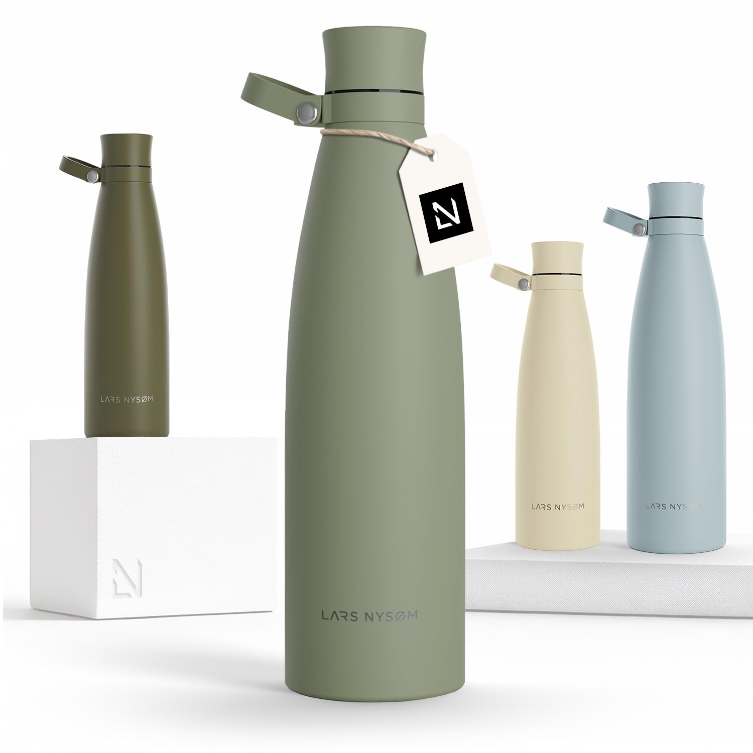 Lars Nysøm Sage Green Stainless Steel Insulated Water Bottle 750Ml, 1L | Insulated Thermo Flask For Hot And Cold Beverages | Leakproof Drinking Bottle (, 1000Ml)