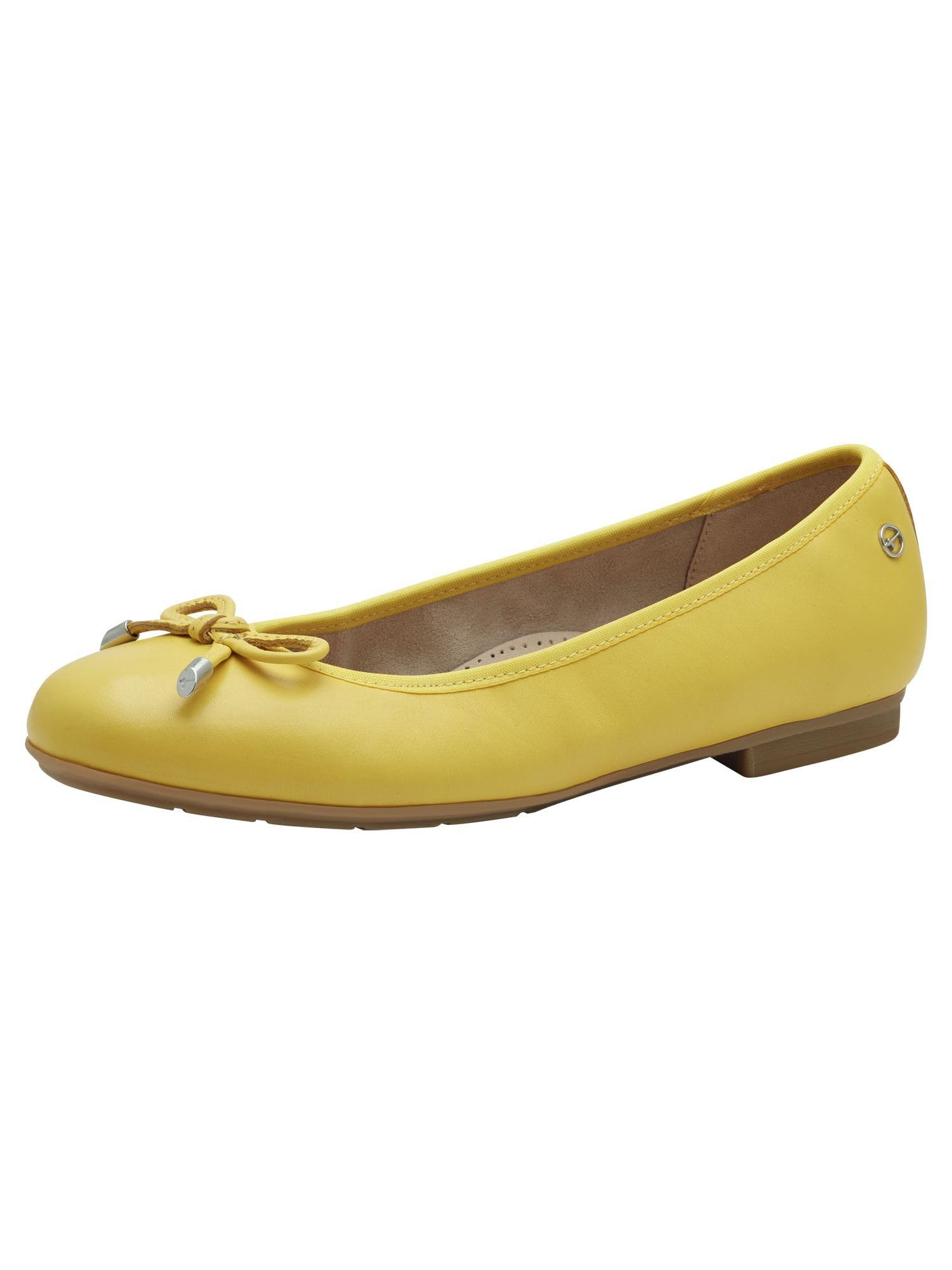 Tamaris Comfort Women’s Leather Ballerinas with Bow, Yellow, 6,5 UK