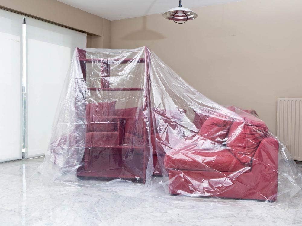 Painters Plastic Drop Cloth 13 Feet by 16 Feet Plastic Painting Tarp Waterproof Plastic Cover Clear Tarp Plastic Sheeting 1 Mil Thickness Furniture Cover - - 