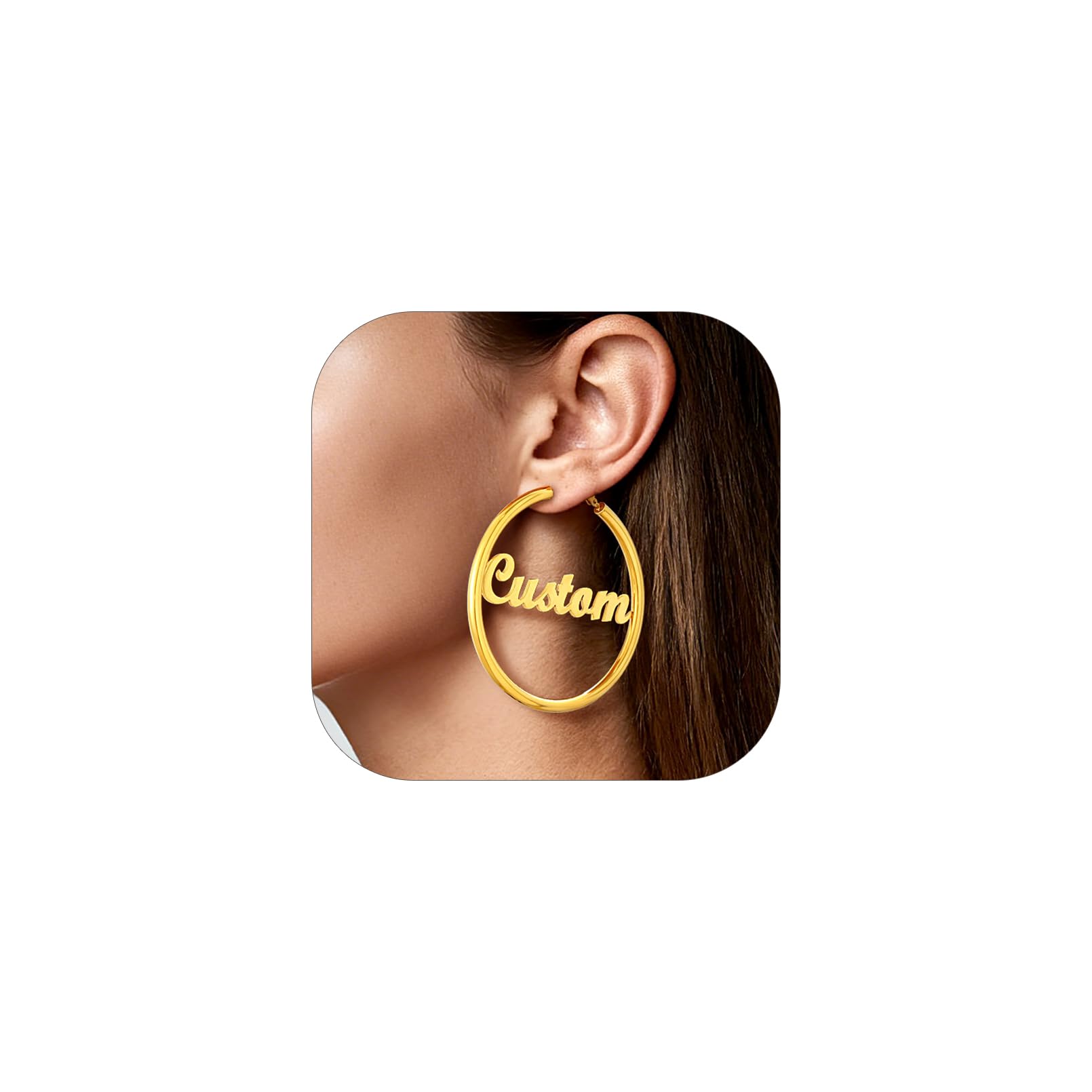 Custom4U Bamboo Earrings for Women Personalized Gold Hoop Name Earrings