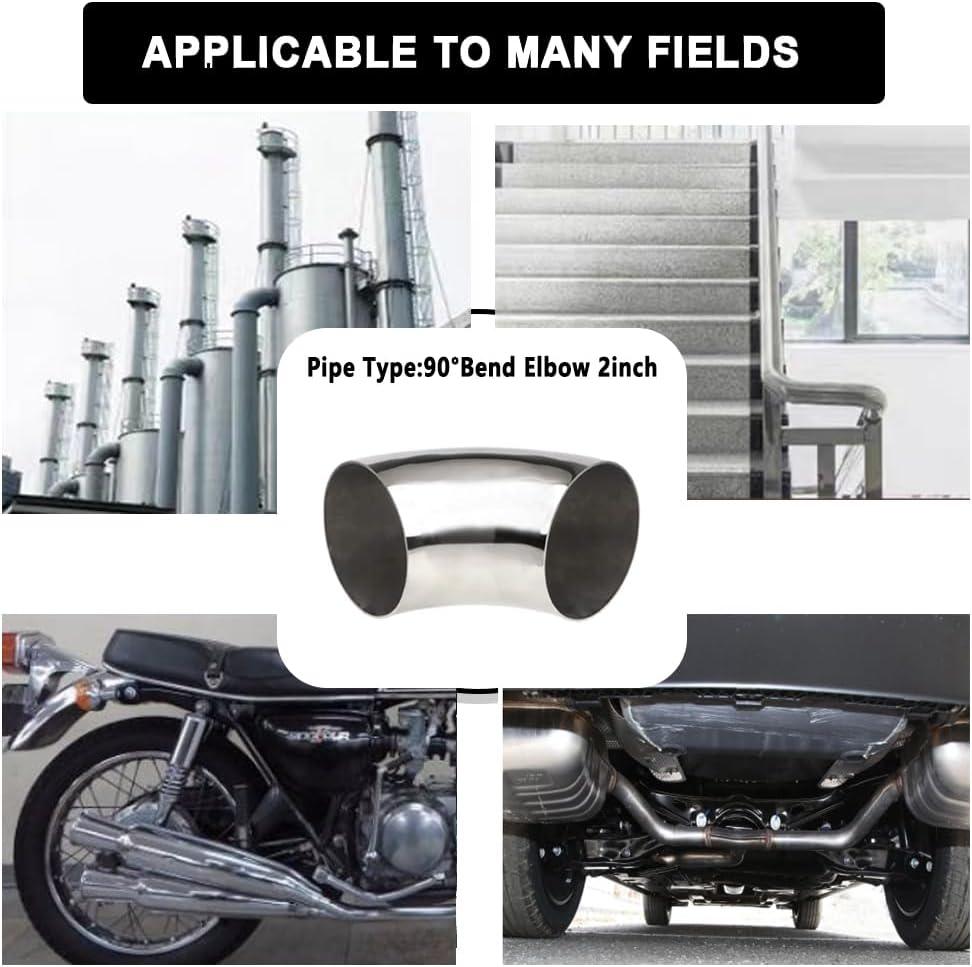 4Pcs OD 2 Inch 90 Degree SS304 Stainless Steel Bend Tube Exhaust Elbow Pipe for automotive exhaust modification or stair handrail, silver polish，Exhaust System 2" Piping.