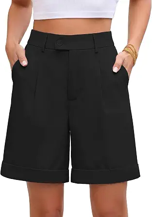 Luvamia Women's High Waisted Pleated Wide Leg Shorts with Pockets and Rolled Hem
