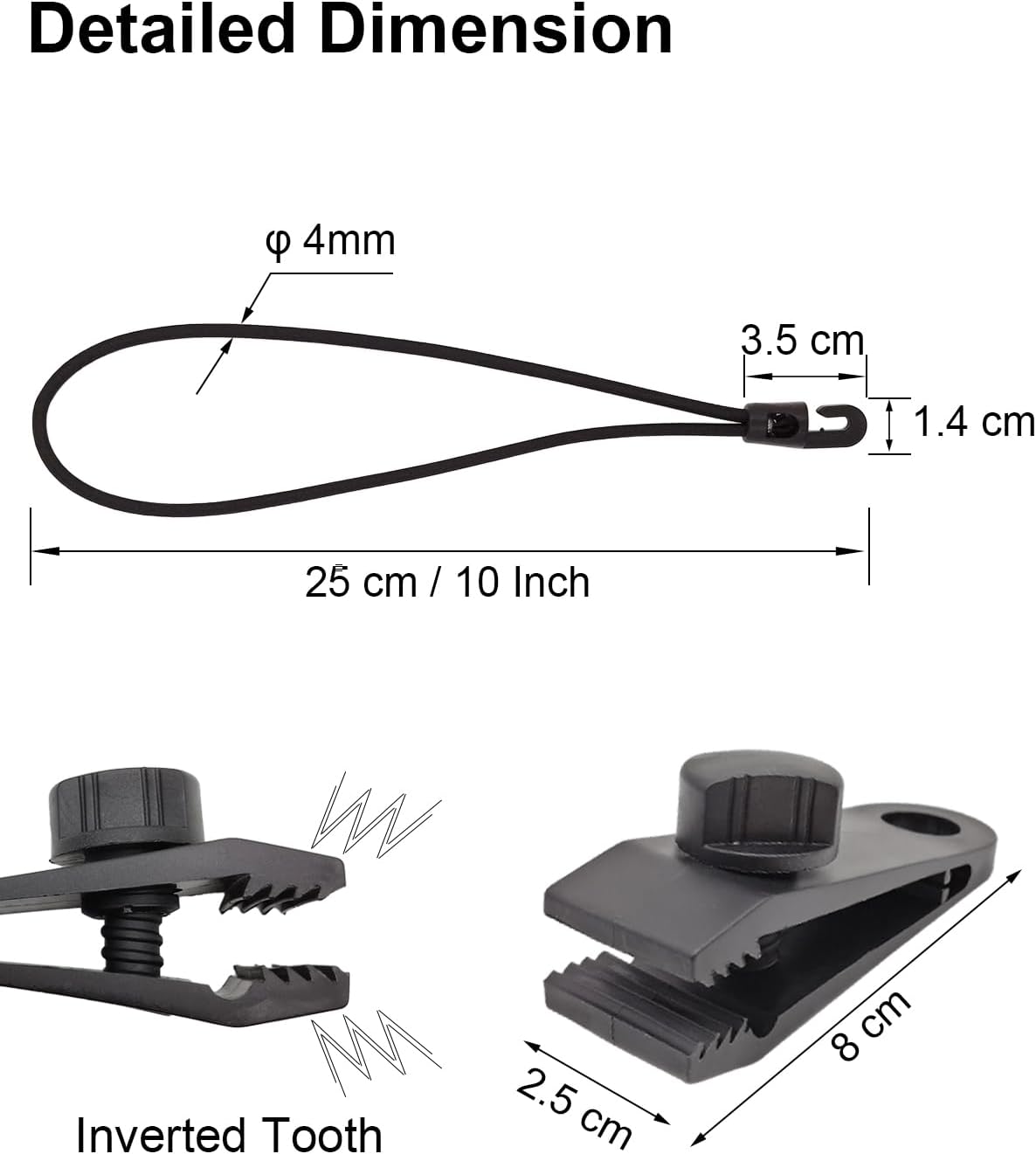 Tarp Clips Heavy Duty Lock Grip - 20 Pack Bungee Cords with Clips Tarps Clamps, Fasteners Clips Holder, Small Bungee Cords with Hooks 10 Inch, Tarp Tie Downs (Black)