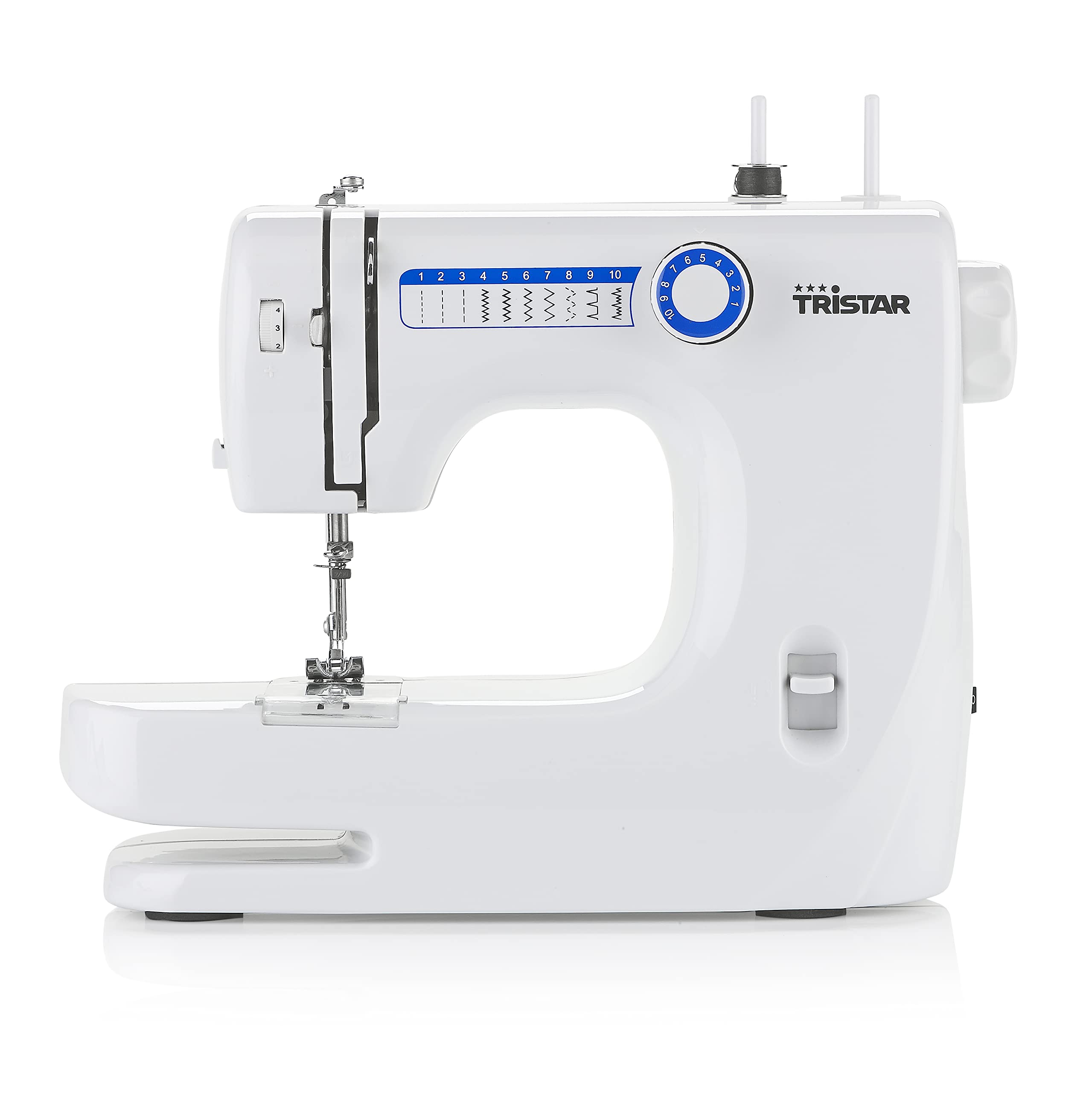 Tristar Máquina de Coser, Modelo para Principiantes, 10 Puntadas, Brazo Libre, Aguja Doble, Enhebrado Fácil, Diseño Ligero, No apta para telas gruesas, Ideal desde 12 años, SM-6000