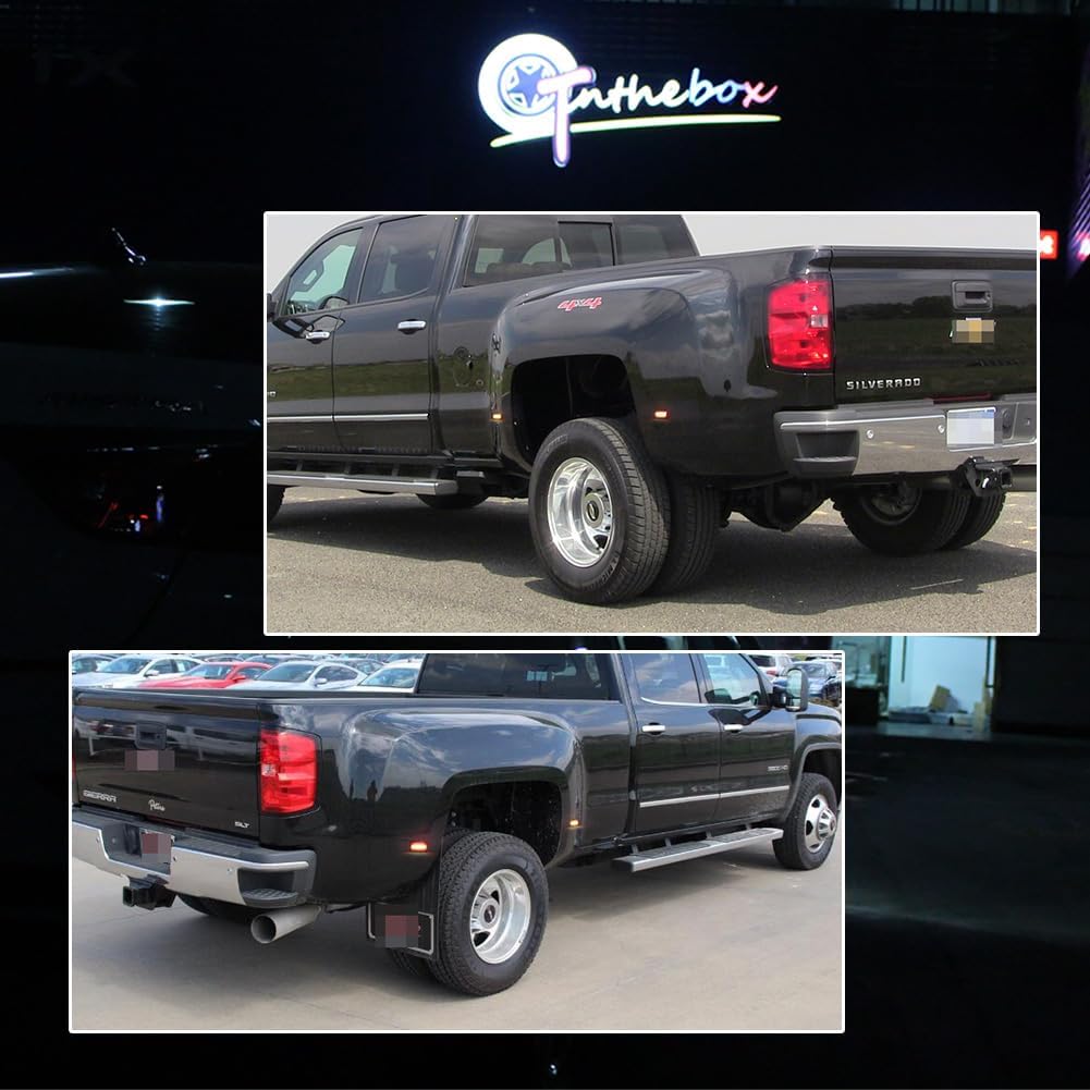 GTINTHEBOX for 2015-2022 Chevy Silverado GMC Sierra 2500HD 3500HD Dually Bed Fender Bumper Side Marker Lights,Front Amber Lens Amber LED & Rear Red Lens Red LED