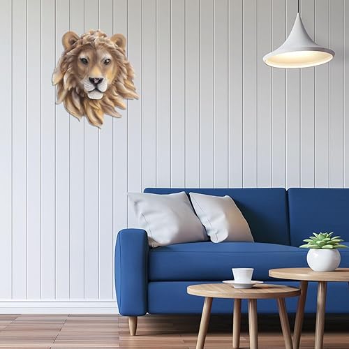 Miniatura 3 de ULTNICE Decoración rústica para colgar en la pared con cabeza de león: escultura de pared con cabeza de animal para dormitorio, sala de estar y