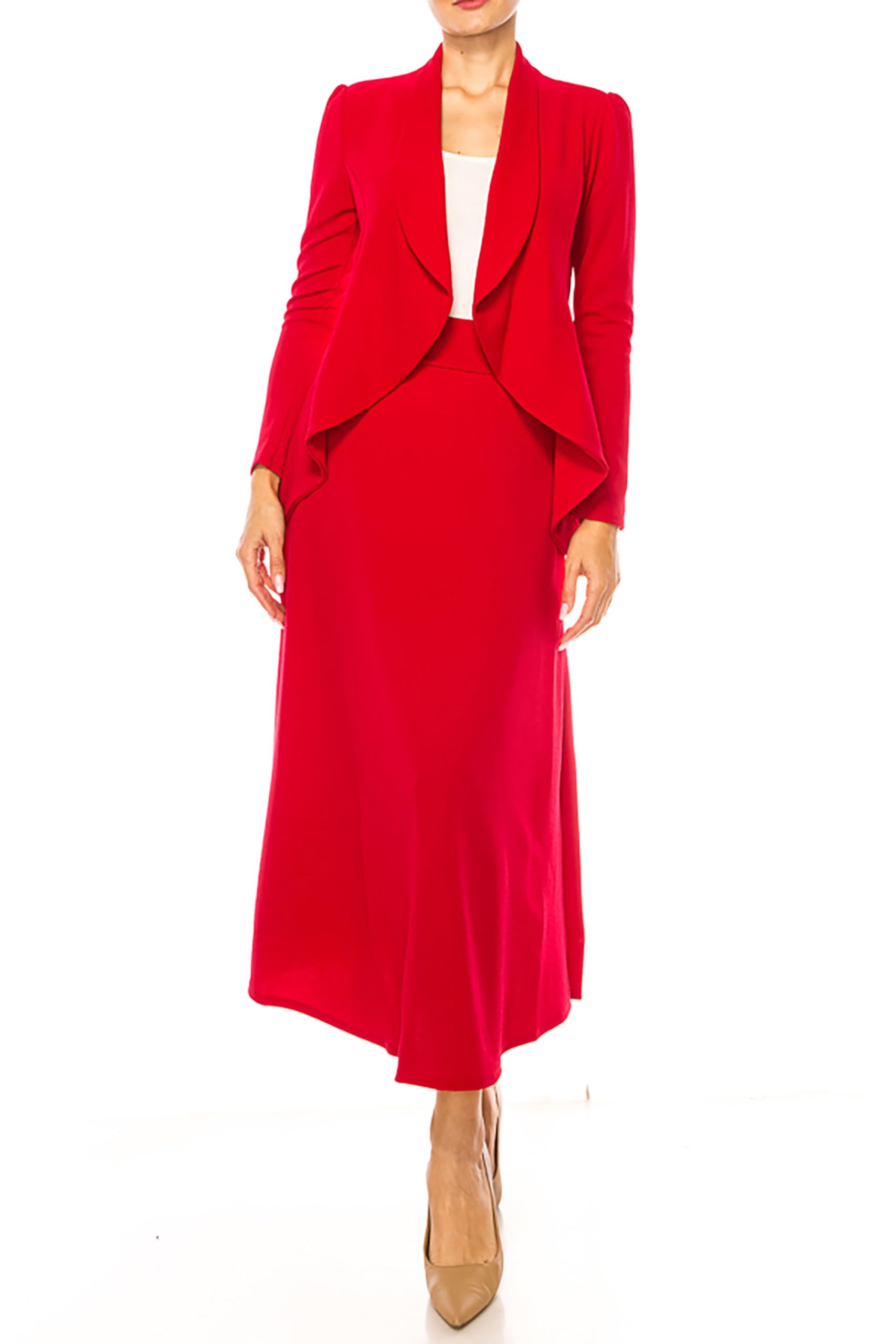 Womens Solid 2-Piece Blazer Skirt Set