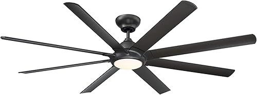 Hydra - Ventilador de techo inteligente de 8 aspas para interiores y exteriores, 80 pulgadas, color negro mate con kit de luz LED de 3000 K y