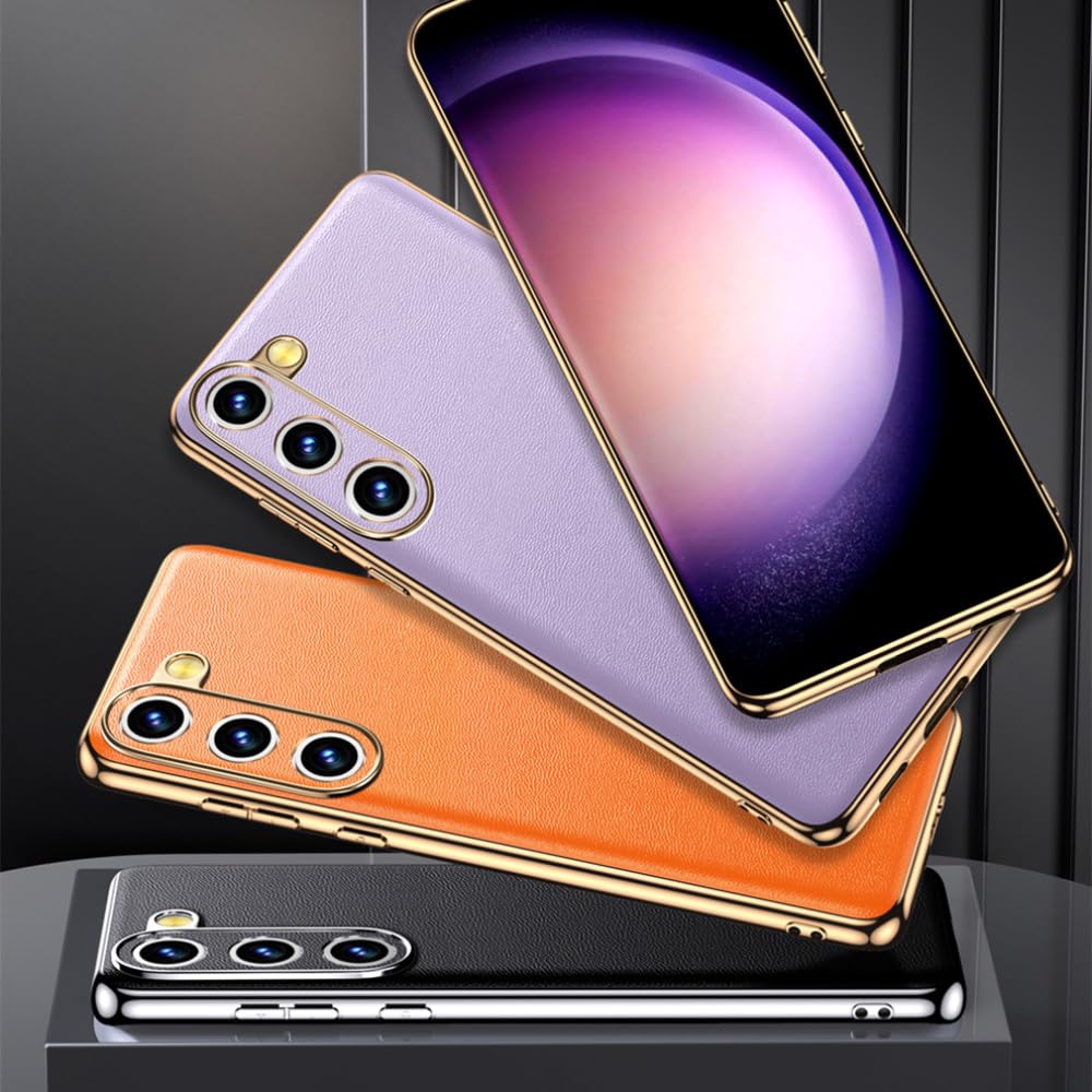 Étui de téléphone en Cuir véritable plaqué de Luxe pour Samsung S24 S23 Ultra S22 Plus S21fe Note 20 Ultra Housses de Protection d'objectif, Orange, pour Samsung S21fe