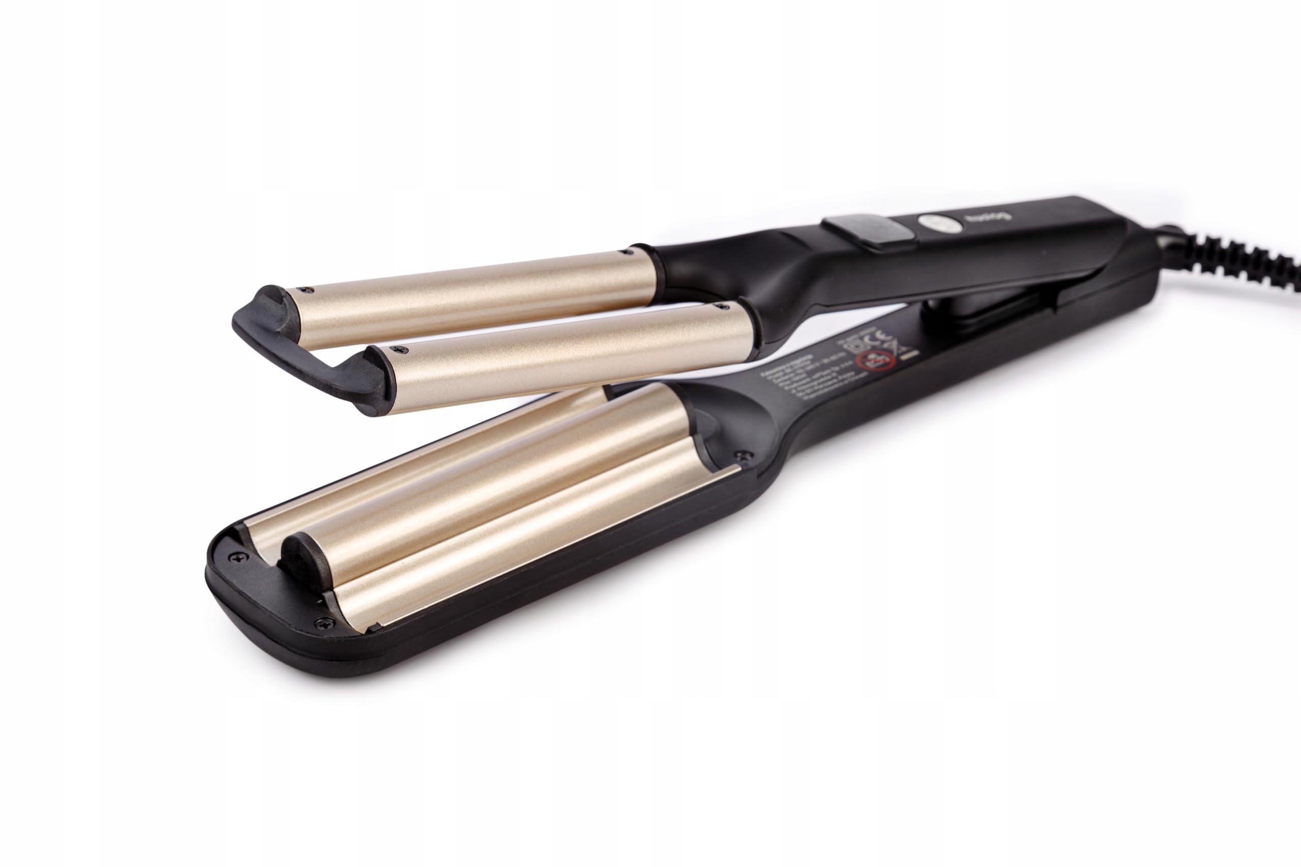 Ferro Arricciacapelli 3 Barre per Beach Waves, Piastra Onde Professionale in Ceramica, 3 Temperature 100–200°C, Riscaldamento Rapido, Cavo Girevole 360°, Nero/Champagne