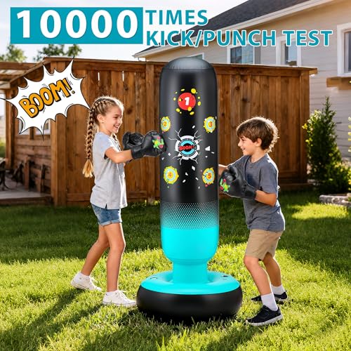 EIVONDA Saco de Boxeo Niños con Guantes de Boxeo y Bomba 165cm Grande Estable Dinosaurio & Golpear un Objetivo 2 en 1 Inflable Saco de Boxeo de Pie Regalo para Niños y Niñas 3-12 Años - imagen 4