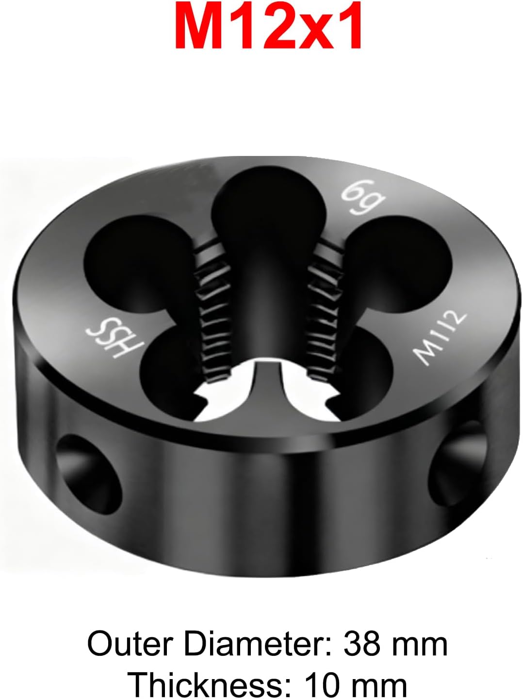 2Pcs HSS Metric Round Threading Dies for Stainless Steel, Nitride Coated, Right-Hand, for Repairing External Thread (M12x1)