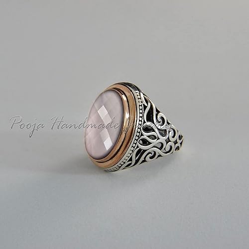 Miniatura 2 de 925 Sterling Silver Ring, Rose Quartz Men Ring, Men Handmade Statement Ring, Vintage Ring, Signet Men Ring, Pink Quartz Men Ring, Cocktail Ring, Two