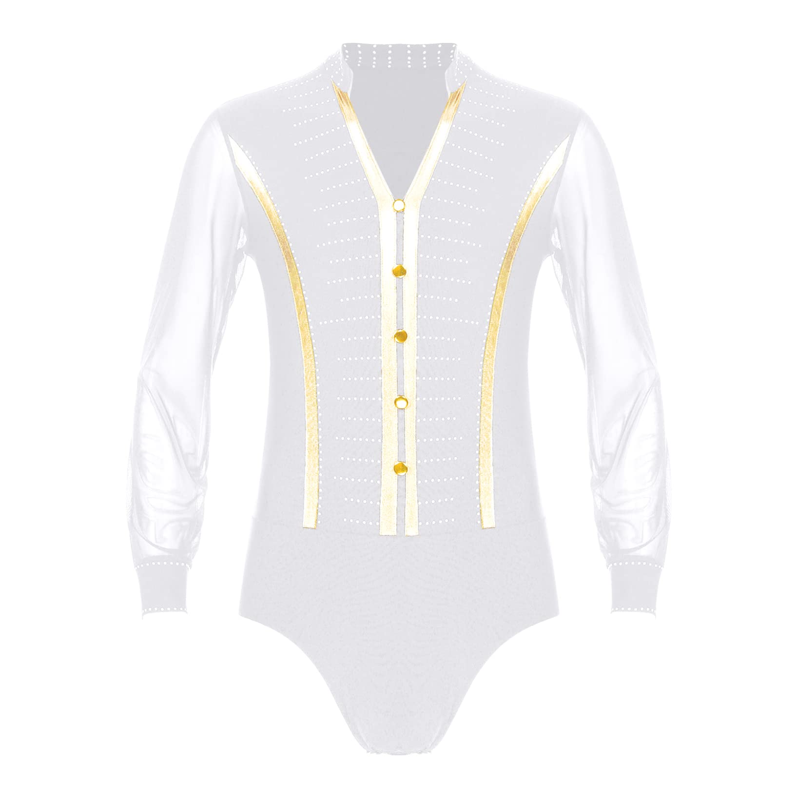 Maillot de Danza Ballet para Hombre Manga Larga Camisa de Baile Latino Cuello V Clásico Body Leotardo ​de Danza Tango Samba Salsa Elástico