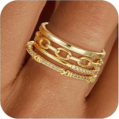 Gold Stackable Rings for Women - Dainty 14K Really Gold Plated Cross Stackable Rings Thumb Ring Set Trendy Statement Promise Wedding Bands Engagement Ring for Women