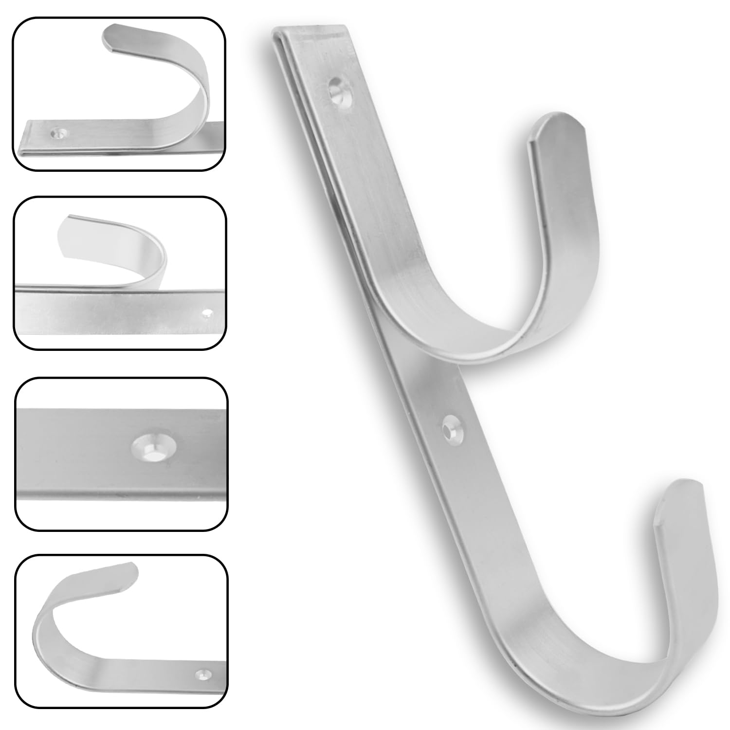 Lot de 2 crochets de fixation larges en aluminium argenté robuste avec vis pour piscine, bâtons télescopiques, écumoires, brosses, tuyaux d'aspiration, matériel de jardin, etc