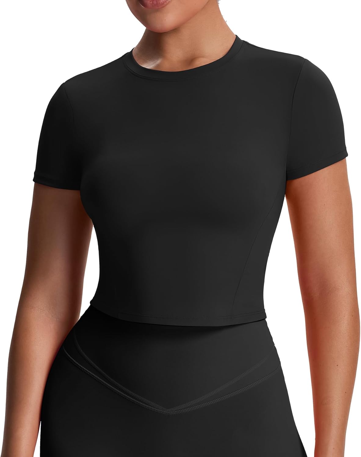 Aoxjox Women's Workout Short Sleeve T-Shirts Crew Neck Baby Tee Without Padded Athletic Gym Yoga Crop Tops