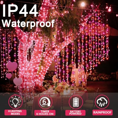 ZICZLI 100 LED 2 Pack Red Pink Valentines Day Lights, 17.4Ft Battery Operated Mini String Lights with 8 Modes & Timer Waterproof Lights for Patio Garden Party Wedding Valentine's Day Decorations by ZICZLI - Image 3