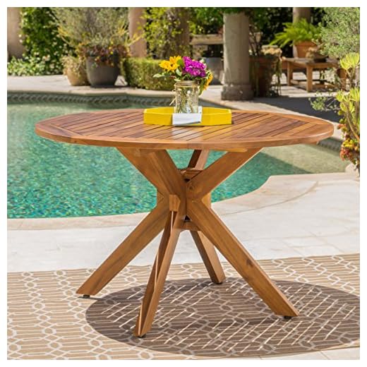 Best outdoor table and chairs with umbrella Acacia Wood Round Dining Table