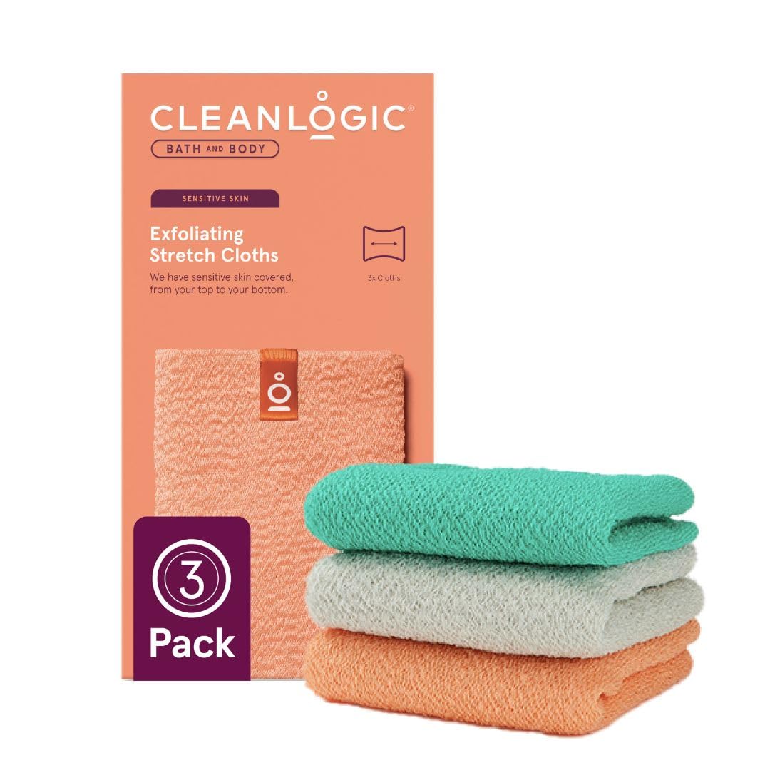 Cleanlogic Bath and Body Exfoliating Stretch Cloth Sensitive, 3 count