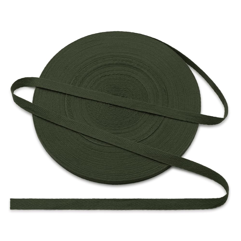 Jamsinmu Cotton Bias Binding Tape 10 mm, Herringbone Tape Cotton Tape with Herringbone Pattern, Cotton Strap Tape 10 mm, Cotton Ribbon 1 cm, Army Green C202, 45 Yards