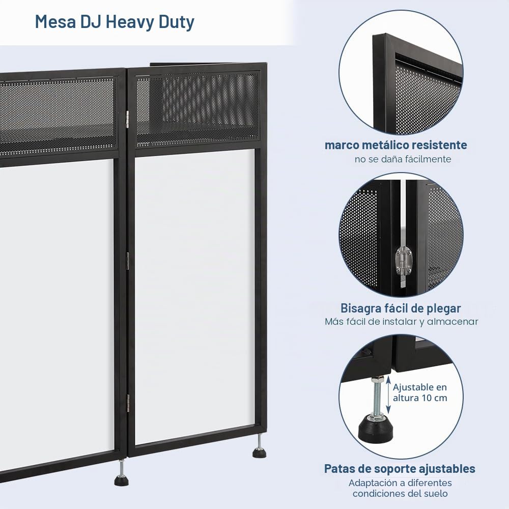SMONTER mesa DJ plegable móvil y abatible, cabina de DJ con revestimiento negro y blanco, soporte de DJ ajustable en altura y cabina de DJ (105 cm L x 51 cm A x 117 cm H), equipo de DJ para