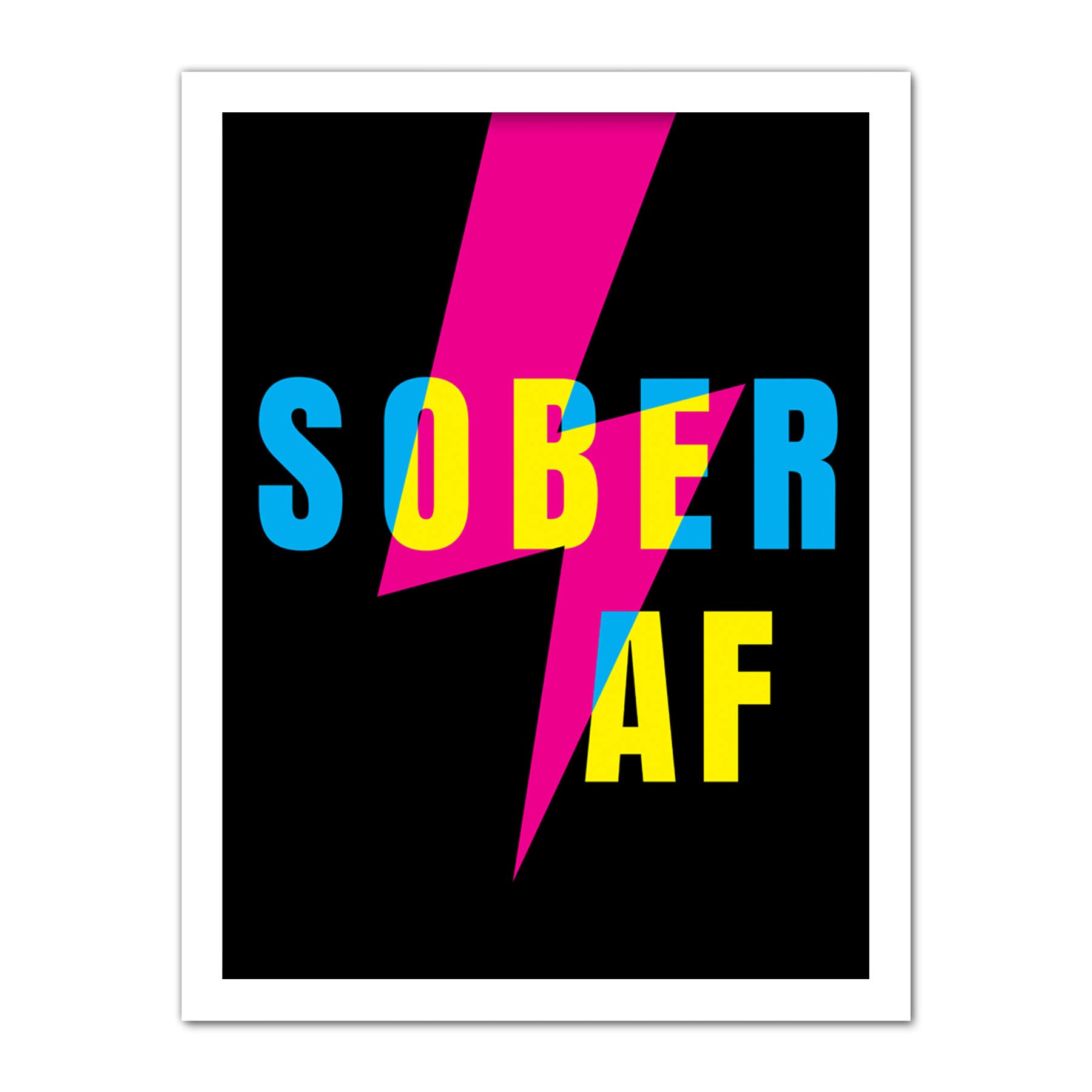 Wee Blue Coo Sober AF Lightning Bolt Typography Artwork Framed Wall Art Print 18X24 Inch