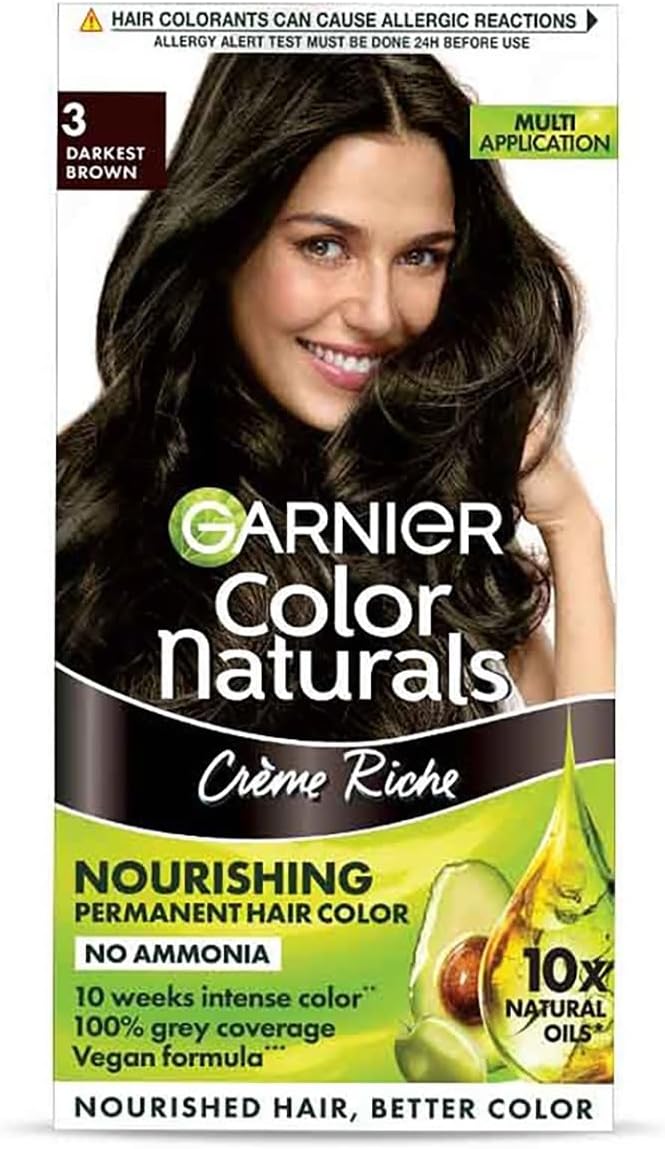 Color Naturals Crème hair color, Shade 3 Darkest Brown, 70ml + 60g