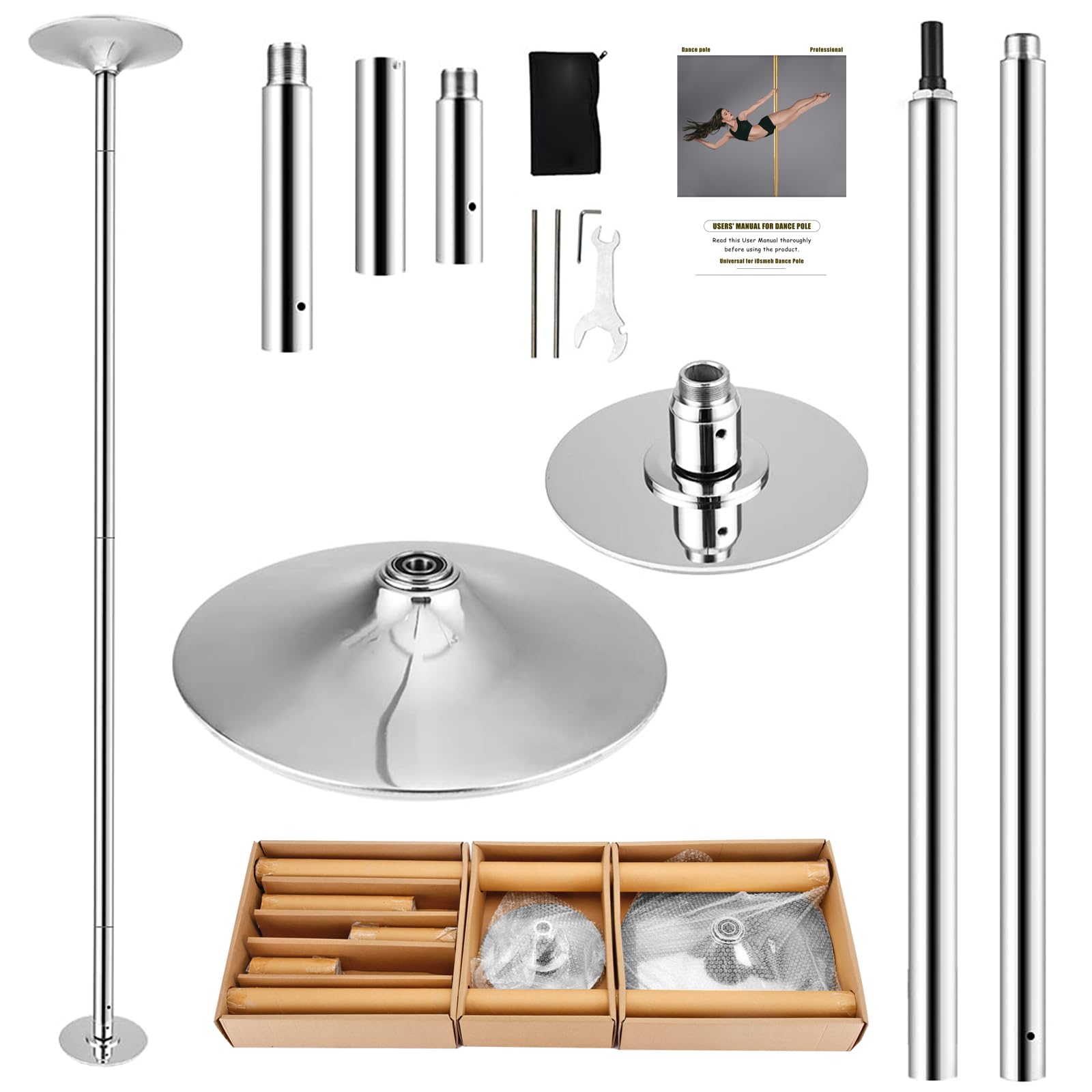 PRIOR FITNESS Palo da Ballo Premium Rimovibile 45 mm – Spinning & Statico, in Acciaio Heavy-Duty, Altezza Regolabile, qualità Professionale, Ideale per Home, Club, Palestra, con Certificazione CE