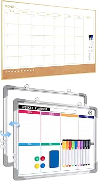 ARCOBIS Dry Erase Calendar Whiteboard Cork Board Combo 36"x24" and Weekly Dry Erase Board for Wall 12" x 16"