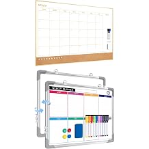 ARCOBIS Dry Erase Calendar Whiteboard Cork Board Combo 36"x24" and Weekly Dry Erase Board for Wall 12" x 16"