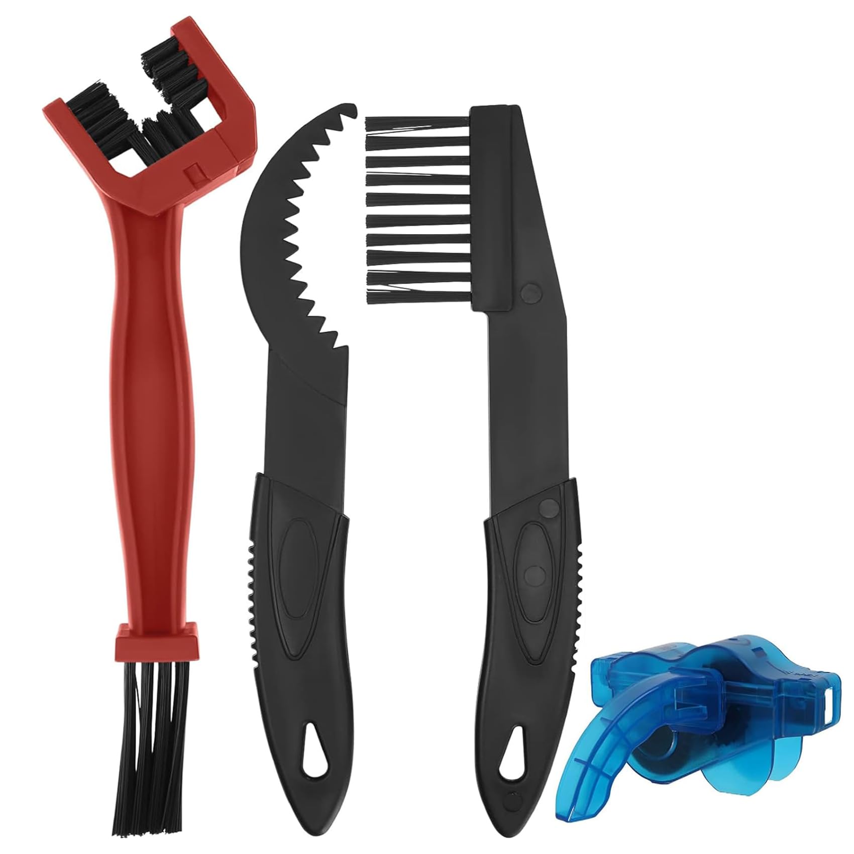 Kit Pulisci Catena Bici, Lavacatena da Bici Professionale Accessori, 4 Pezzi Kit di Spazzola Pulizia della Catena, Spazzola di Pulizia per Catena Moto Bicicletta, Rosso