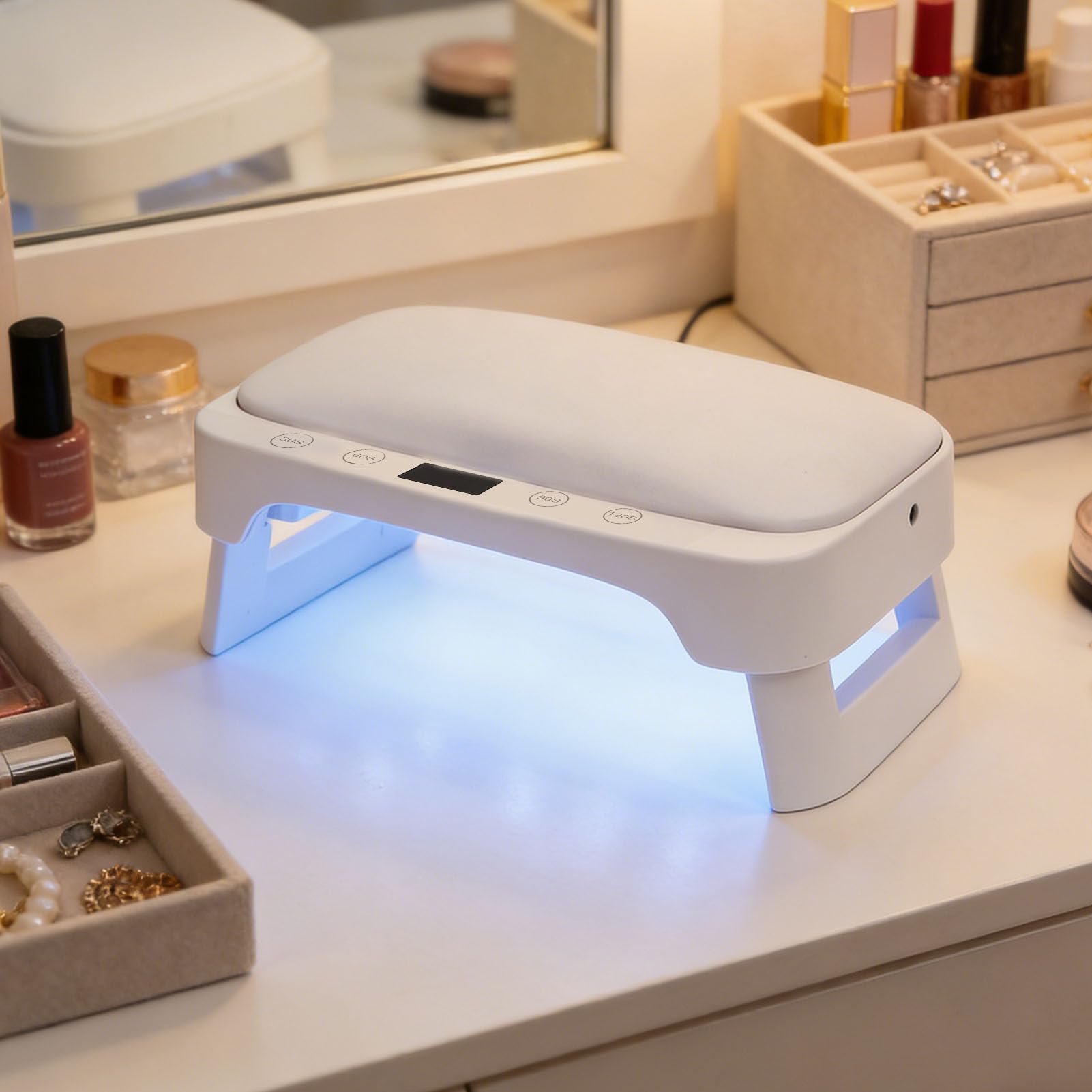Asixxsix LED-Nagellampe, Faltbarer Nageltrockner für Gellack mit 4 Timer-Einstellungen und Bequemem Handkissen, Professionelles Härtungslampenlicht für den Salon zu Hause (EU-Stecker)