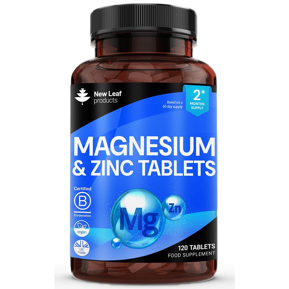 Magnesium Supplements 500mg with Zinc - 120 Magnesium Tablets High Absorbance Contributes to Many Health Factors Muscle Function Easy Swallow Sleep Supplement -Vegan, GMO-Free,Gluten-Free,GMP,UK Made