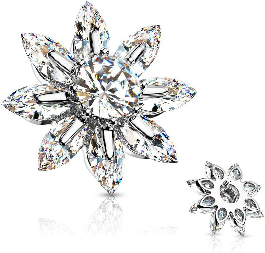 Covet Jewelry Round CZ Centered Marquise CZ Petal Flower Dermal Anchor Top