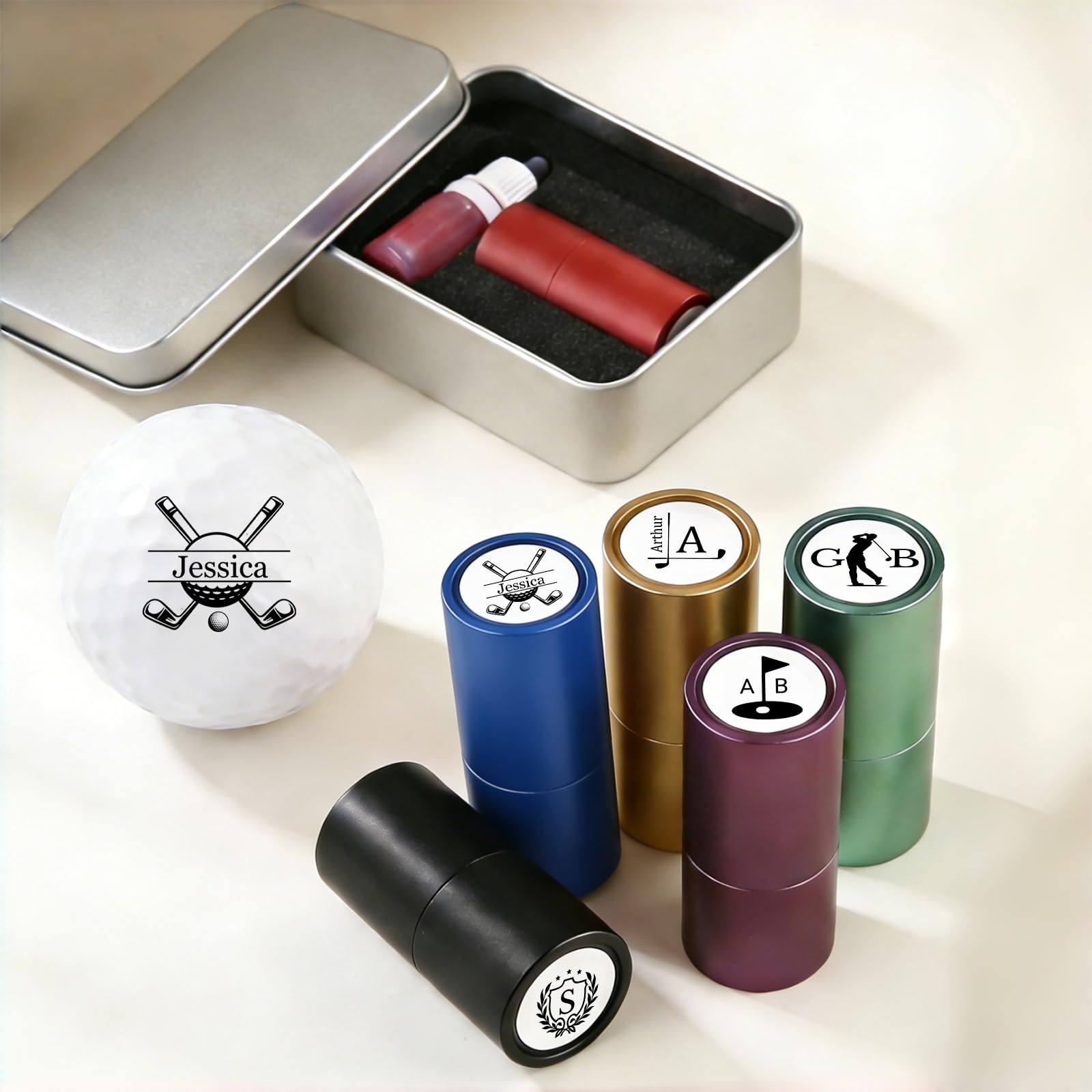 Sello de pelota de golf personalizado con monograma, marcador y accesorios de golf