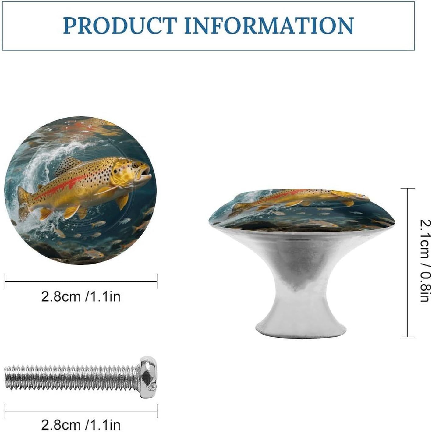2 Pack Cabinet Knobs,Decorative Drawer Pulls, Trout in The Water image 2