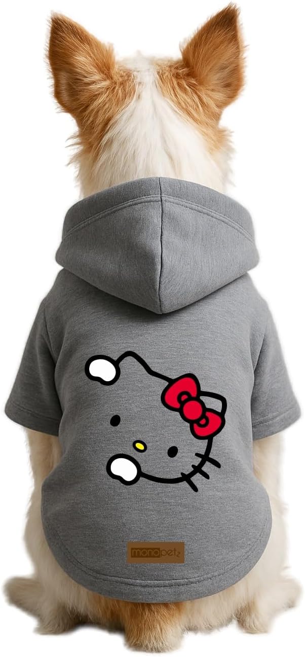 Baskılı İçi Polarlı Köpek Ve Kedi Kıyafeti & Elbisesi - Gri Renk Kapüşonlu Hoodie Bea80 2Xl