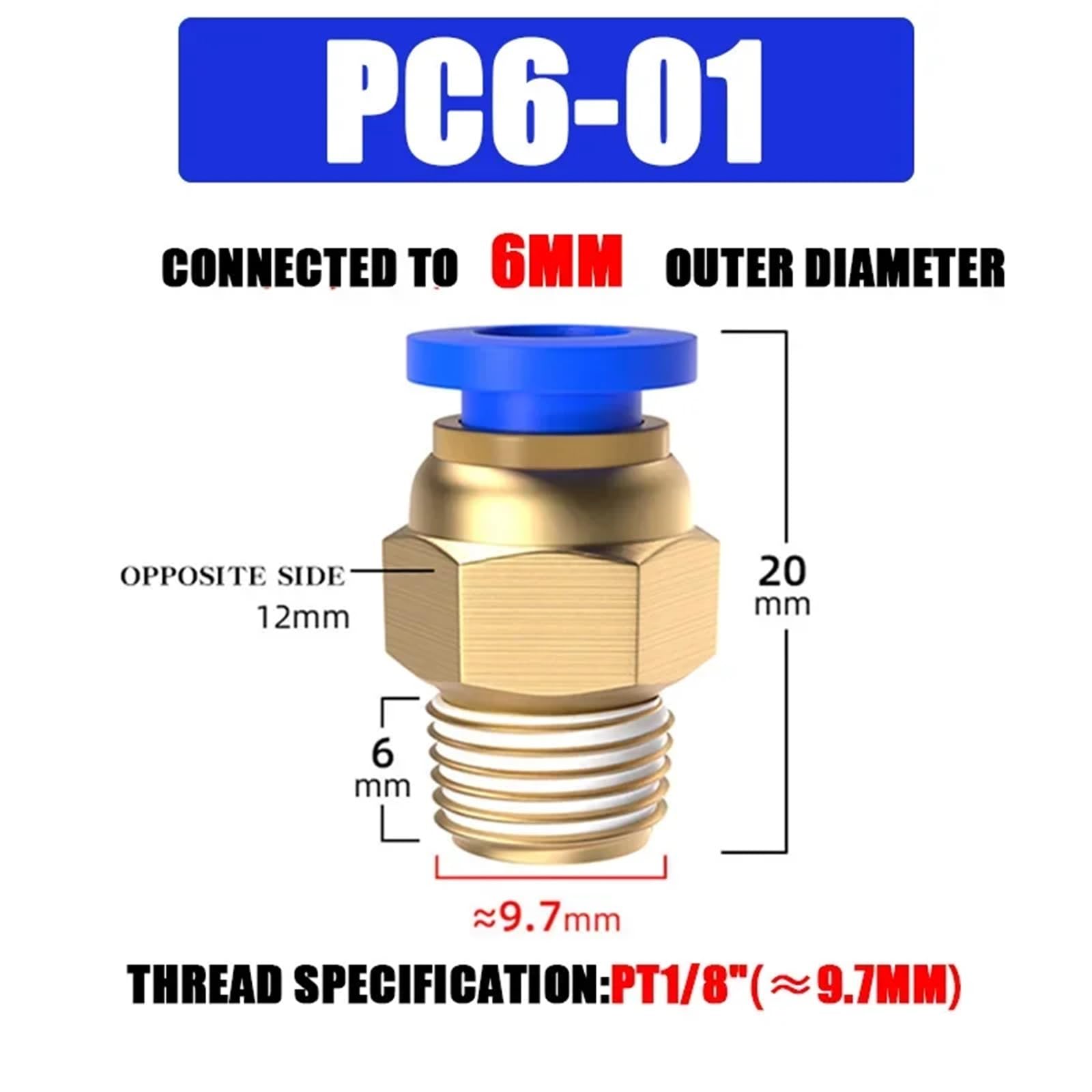50PCS Pneumatische Luft Anschluss Fitting PC 4mm 6mm 8mm 10mm 12mm Gewinde 1/8 "1/4" 3/8 "1/2" schlauch Armaturen Rohr Schnell Anschlüsse(Color:PC6-01)
