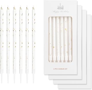 24 Pcs White Gold Birthday Candles for Cake,Party Candles,Happy Birthday Cake Candles,Colorful Cake Decorations,Cake Cupcake Candles for Girls Boys Men Women Birthday Wedding Decorations
