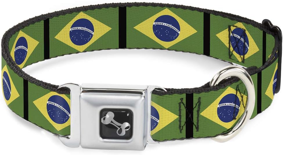 Buckle-Down Seatbelt Buckle Dog Collar - Brazil Flags - 1" Wide - Fits 15-26" Neck - Large