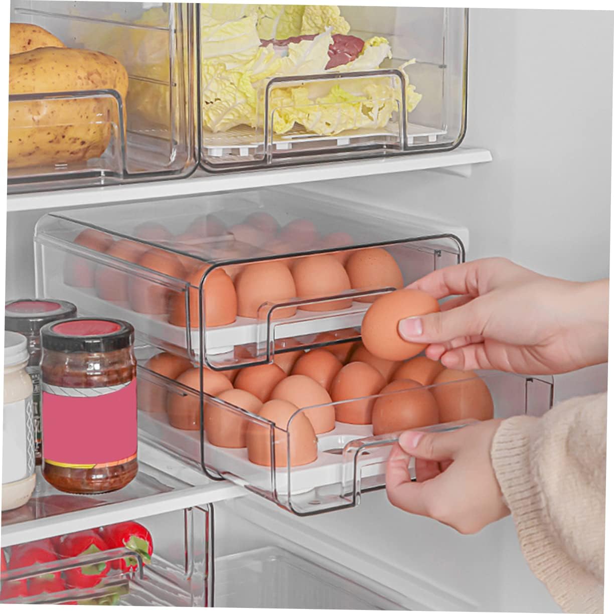 Container for Refrigerator Double Storage Box Compartment Holder Ventilation Window and Easy Carrying