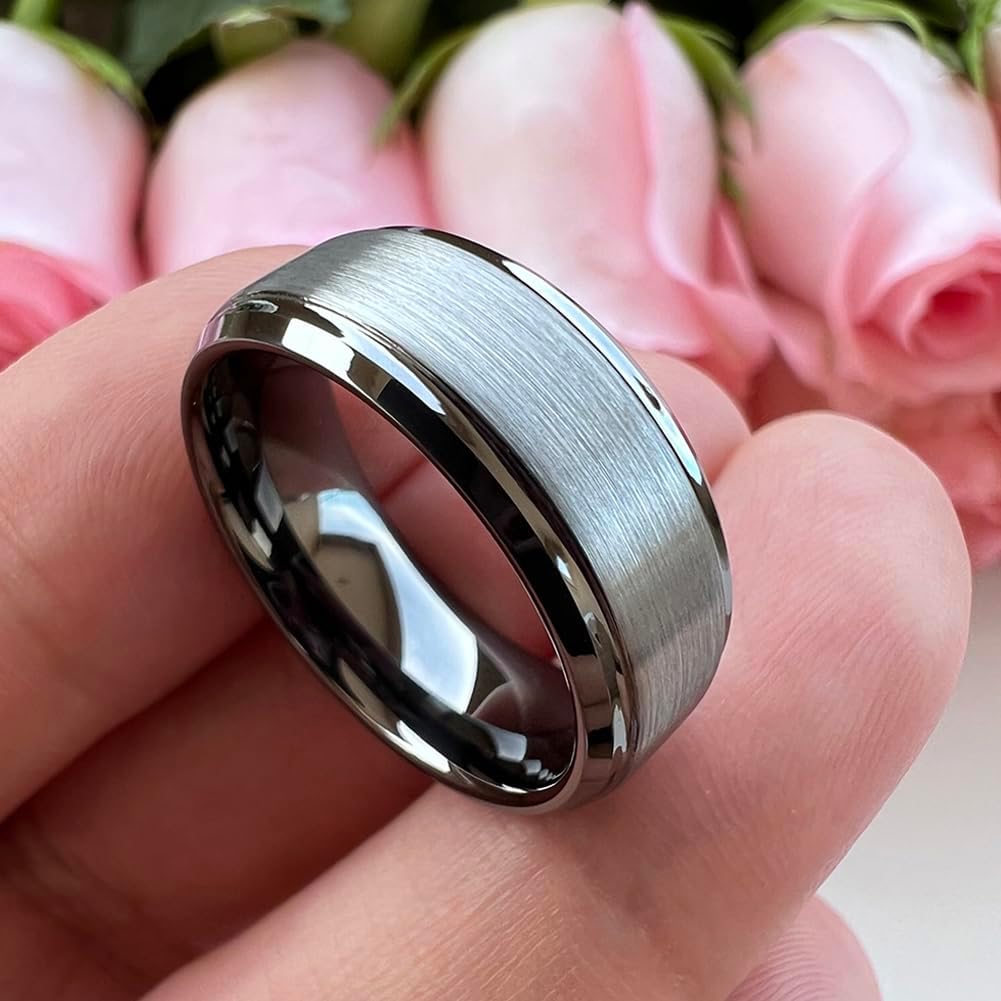 TUTISS 6mm 8mm Tungsten Rings for Men Women Engagement Wedding Bands Stepped Beveled Edges I Love You Engraved Comfort Fit