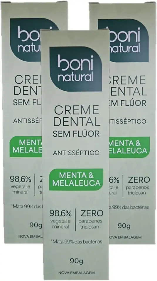 Kit com 3 unidades da Pasta Dental Natural Menta e Melaleuca sem Flúor – Boni Natural