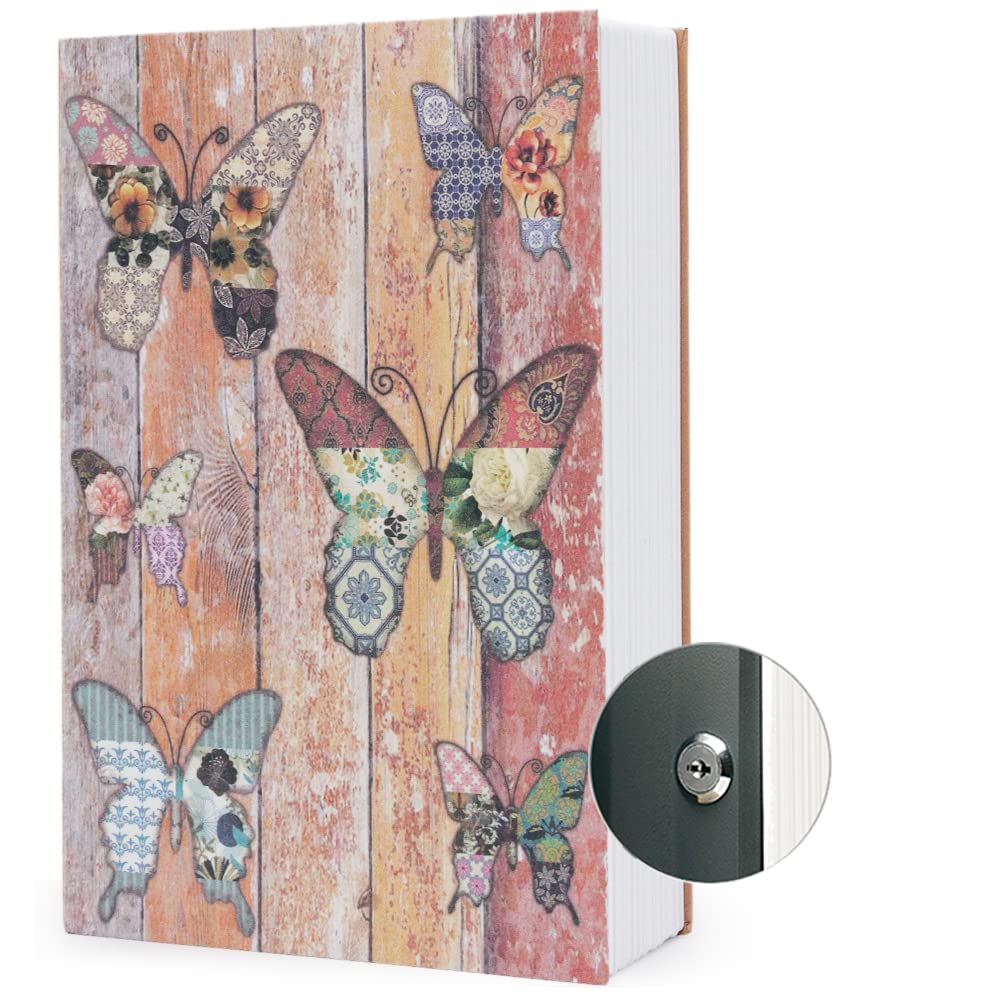 Caja de almacenamiento segura con libro de diversión (tamaño 9.5 x 6.2 x 2.2 pulgadas) con cerradura de llave de seguridad, caja fuerte oculta con diccionario secreto (mariposa - cerradura de llave)