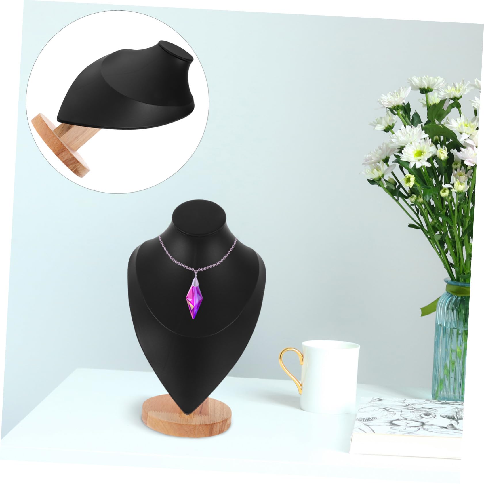 ERINGOGO Schmuckständer mit Stabilem Holzsockel Schmuckhalter für Halsketten und Ketten Elegante Pu leder Oberfläche Minimalistisches Design für Schmuckpräsentation im Laden