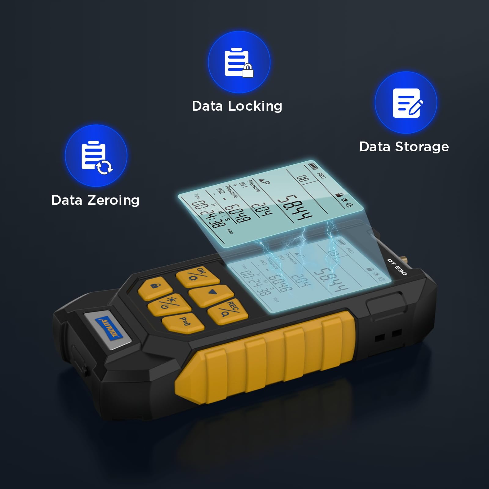 Manometro Digitale, PT530 Tester di Pressione del Gas a Doppia Porta, Manometro a Gas pressure Tester Differenziale HVAC/R Air Pressure Meter con Torcia Elettrica, -100~300Kpa, Data Record, Toolbox