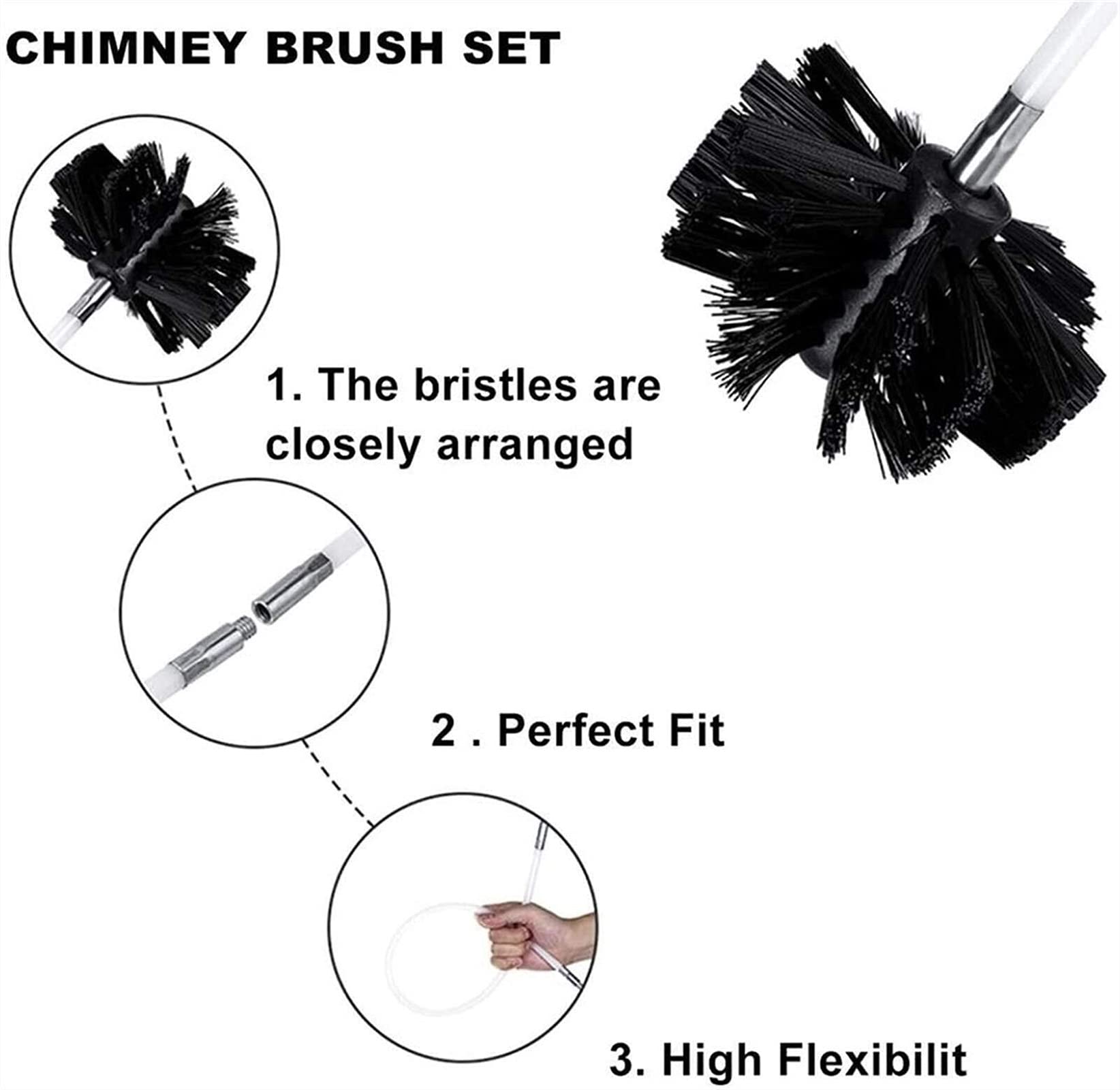 Kit Canna Fumaria, Set Spazzacamino, Canna Fumaria Spazzacamino per La Pulizia della Canna Fumaria E dello Sfiato del Condotto, Incluse Canne Flessibili 9/15/18 + 1 Testina Kit Pulizia Camino