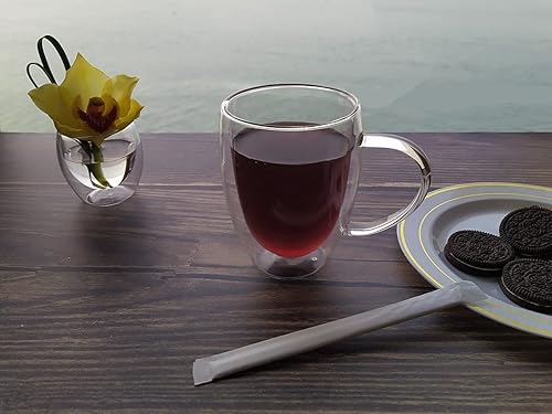 Miniatura 6 de Gmark Juego de 2 tazas de café grandes (12 onzas, 11.8 fl oz), vaso de vidrio de doble pared, tazas de café aisladas para té, café con leche,
