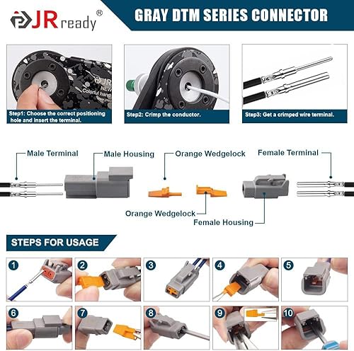 Miniatura 5 de JRready Deutsch - Juego de 8 conectores de 4 pines, conectores de cable eléctrico impermeables con tamaño 20 contactos sólidos 20-22AWG 16 pares,